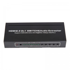 Bộ chuyển đổi & trích xuất âm thanh V2.0 HDMI 2x1 Hỗ trợ ARC Ultra HD 4Kx2K @ 60Hz HDCP2.2 18Gbps