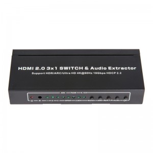 Bộ chuyển đổi và trích xuất âm thanh V2.0 HDMI 3x1 Hỗ trợ ARC Ultra HD 4Kx2K @ 60Hz HDCP2.2 18Gbps