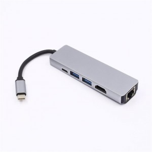 USB 5 trong 1 loại C sang HDMI + LAN (1000M) + USB 3.0x2 + Bộ chuyển đổi Hub loại C