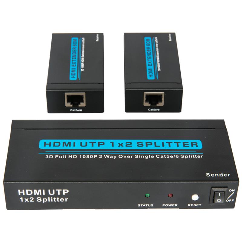 Bộ chia 2 cổng UTP HDMI 1x2 qua Cat5e \/ 6 Với 2 đầu thu lên đến 60m